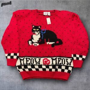 VTG Womens L J.G. JG HOOK Cat Meow New NWT Wool Sweater Rare